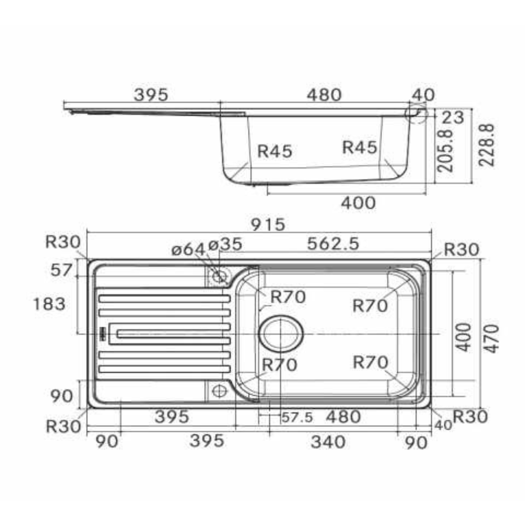 Franke RSX 611 Stainless Steel (36x18) 0.8 mm EUROPEAN SATIN FINISH Sink 101.0539.493
