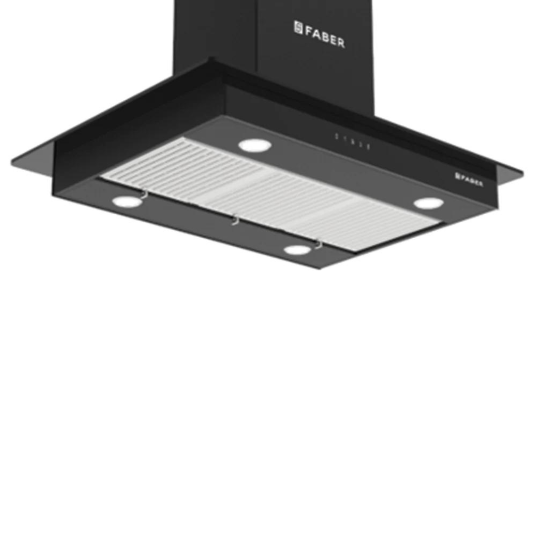 Faber HERCULES ISOLA DTC BK 60cm  Hood Chimney with Ceiling Mount Black Glass Finish Manual Clean Function 1000m3/hr Suction