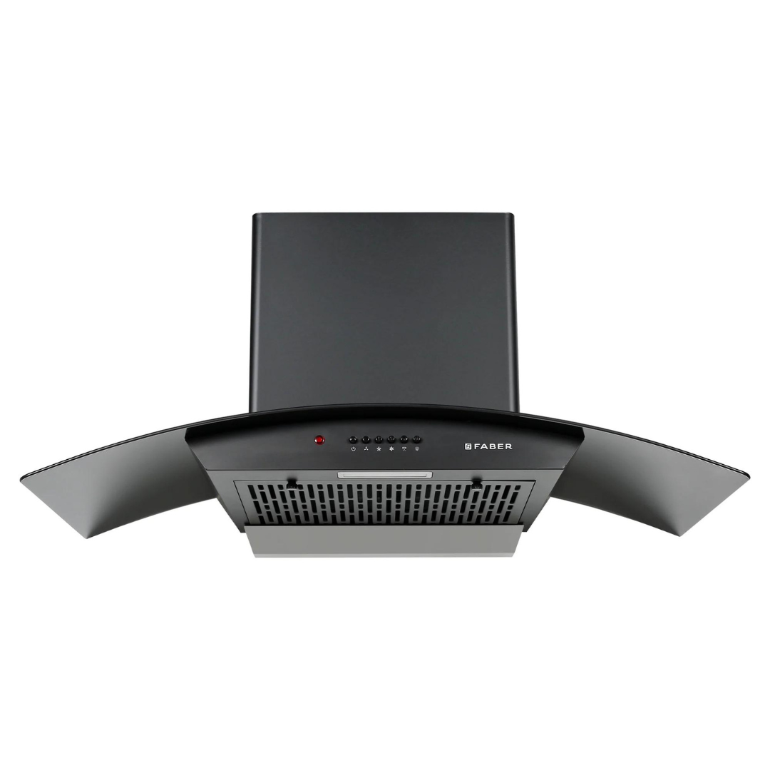 Faber Hood Alpha HC PB BK 90 1500 m鲁/hr Auto clean  Wall Mounted  Chimney Baffle Filter Touch Control & Motion Sensor Black Tempered glass With Stainless Steel