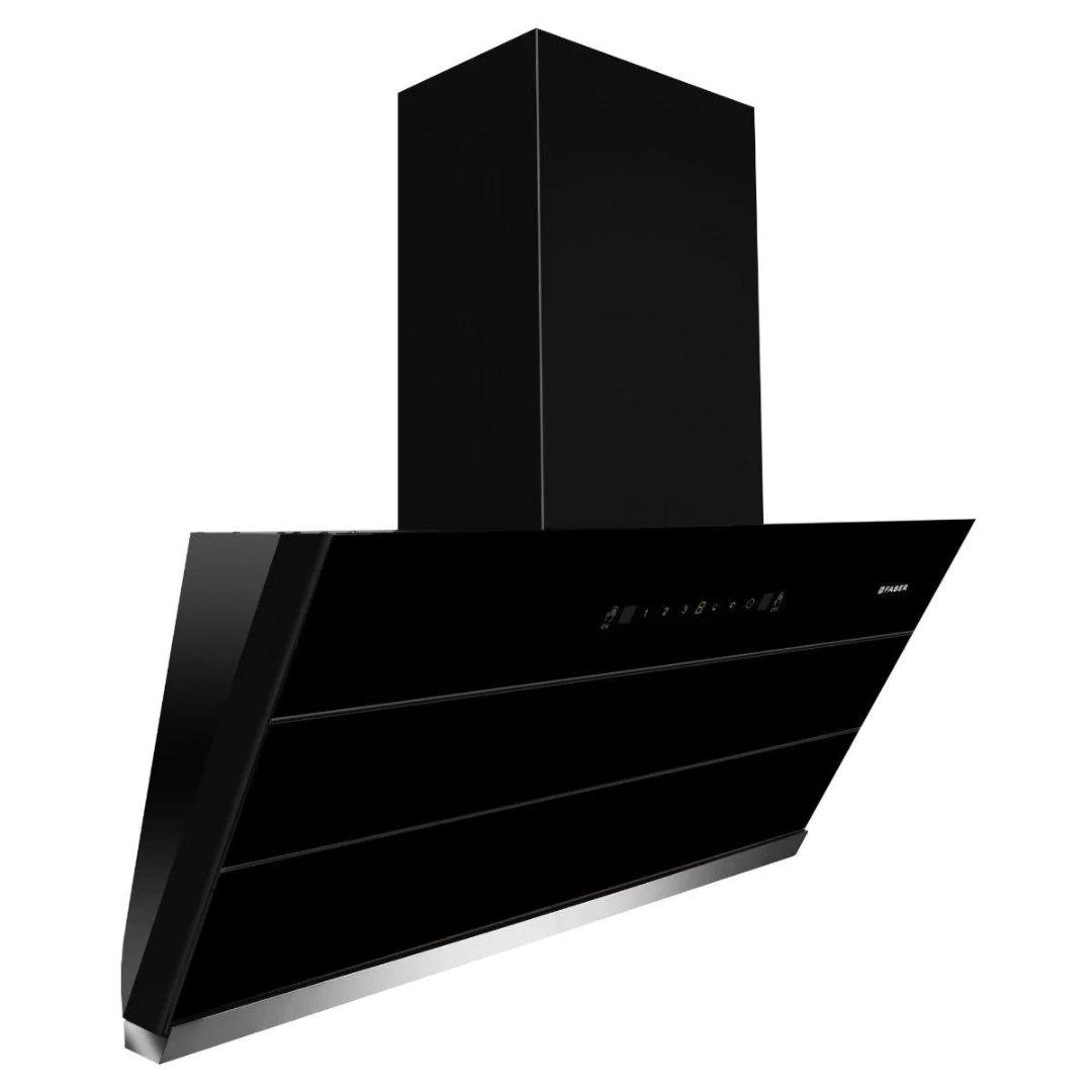 Faber Zenith FL SC AC BK 90 1350m3/Hr Wall Mounted Chimney Kitchen Hood With Auto clean Technology Filterless Touch Control Black