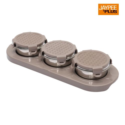Jaypee plus ZETA-3 Airtight Inner Stainless Steel Dry Fruit Container Set of 3 with Tray 3N - 350 ml Mirror Grey
