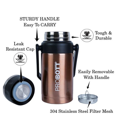 Handy 1500ml Thermos Flask Bottle, Stainless Steel Vacuum Insulated Hot & Cold Water Bottle | Leak-Proof | Portable & Eco-Friendly | Silver | PB 1500-03