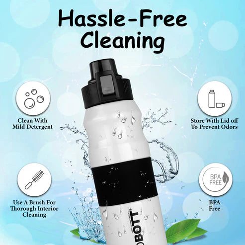 Bloom 680ml Thermos Flask Bottle, Stainless Steel Vacuum Insulated Hot & Cold Water Bottle | Push Button Flip Top Cap | Leak-Proof | White | PB 680-01