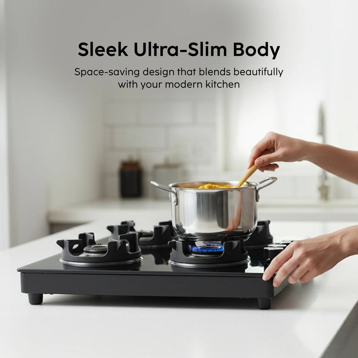4 Burner Ultra Slim Matte Glass LPG Stove with Forged Brass Burners (CT1045USMG)