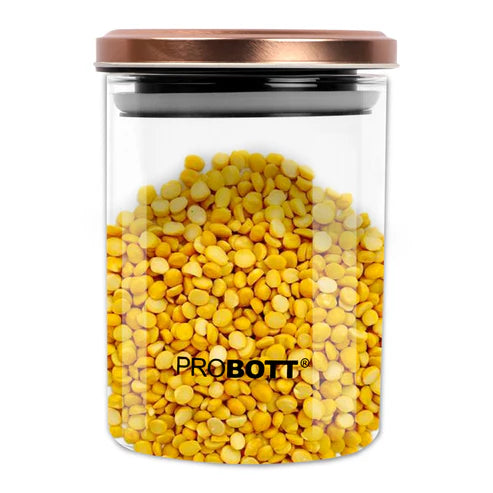 Vetroware 700ml Glass Jar – Round Container with Golden Metal Airtight Cap – Premium, Crystal Clear, Rust-Proof