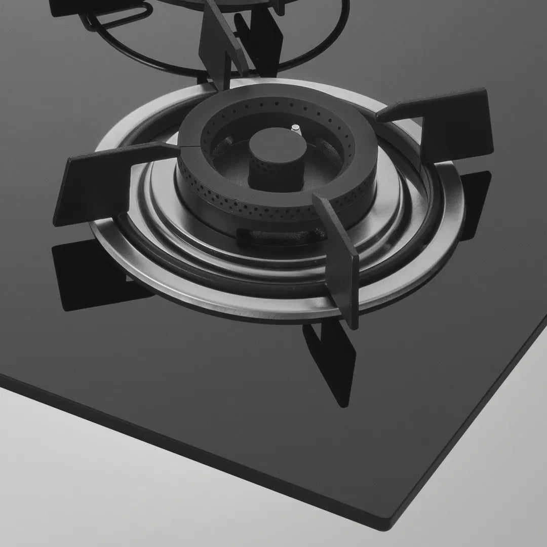 HBR 783 B Built-in Hob | 78 cm, 3 Brass Burners (2 Triple Ring + 1 Dual Ring), Auto Ignition, Black Tempered Glass
