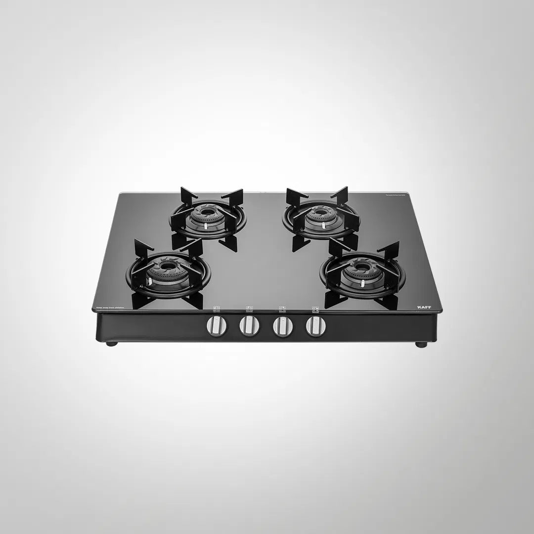CBP 69 4B AI 69cm Cooktop – 4 Brass Burners with Black Coating, Auto Ignition, Black Tempered Glass