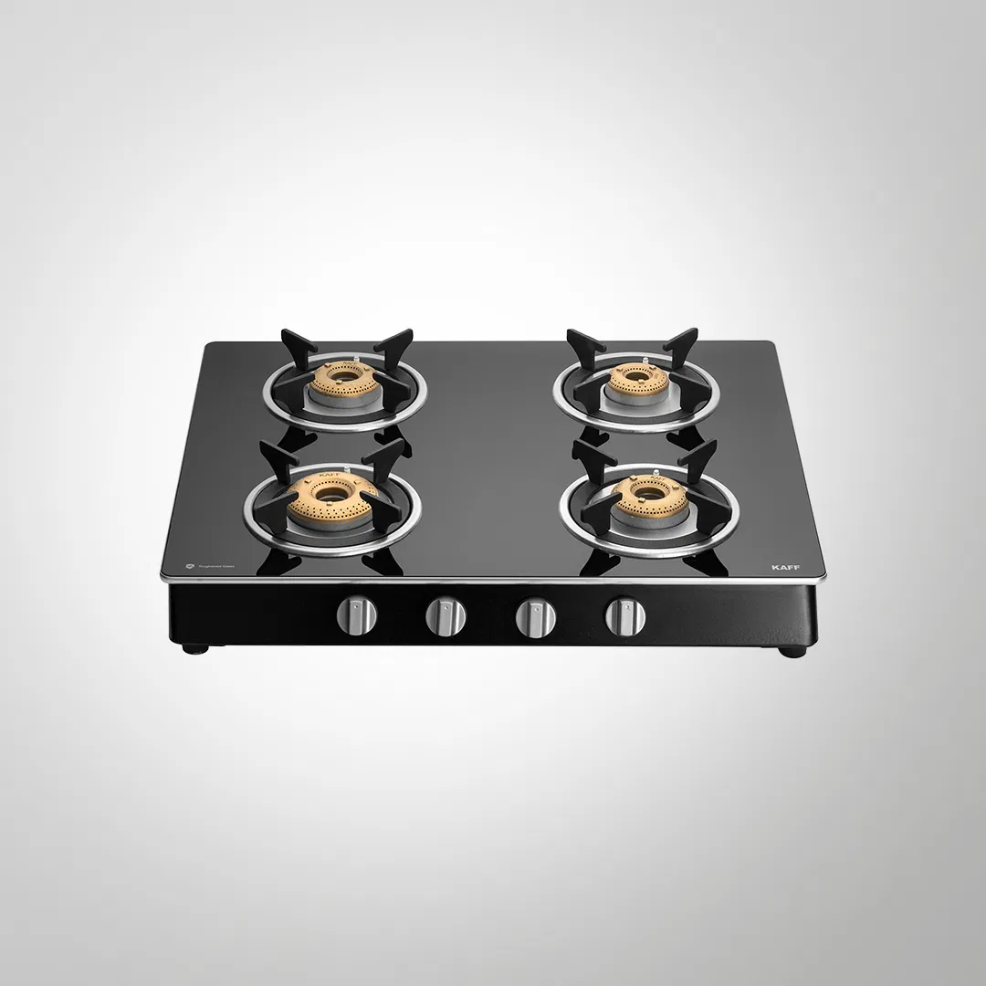 CTAI 63 4B – 4-Burner Auto Ignition Gas Stove | High Safety Valves | Black Tempered Glass