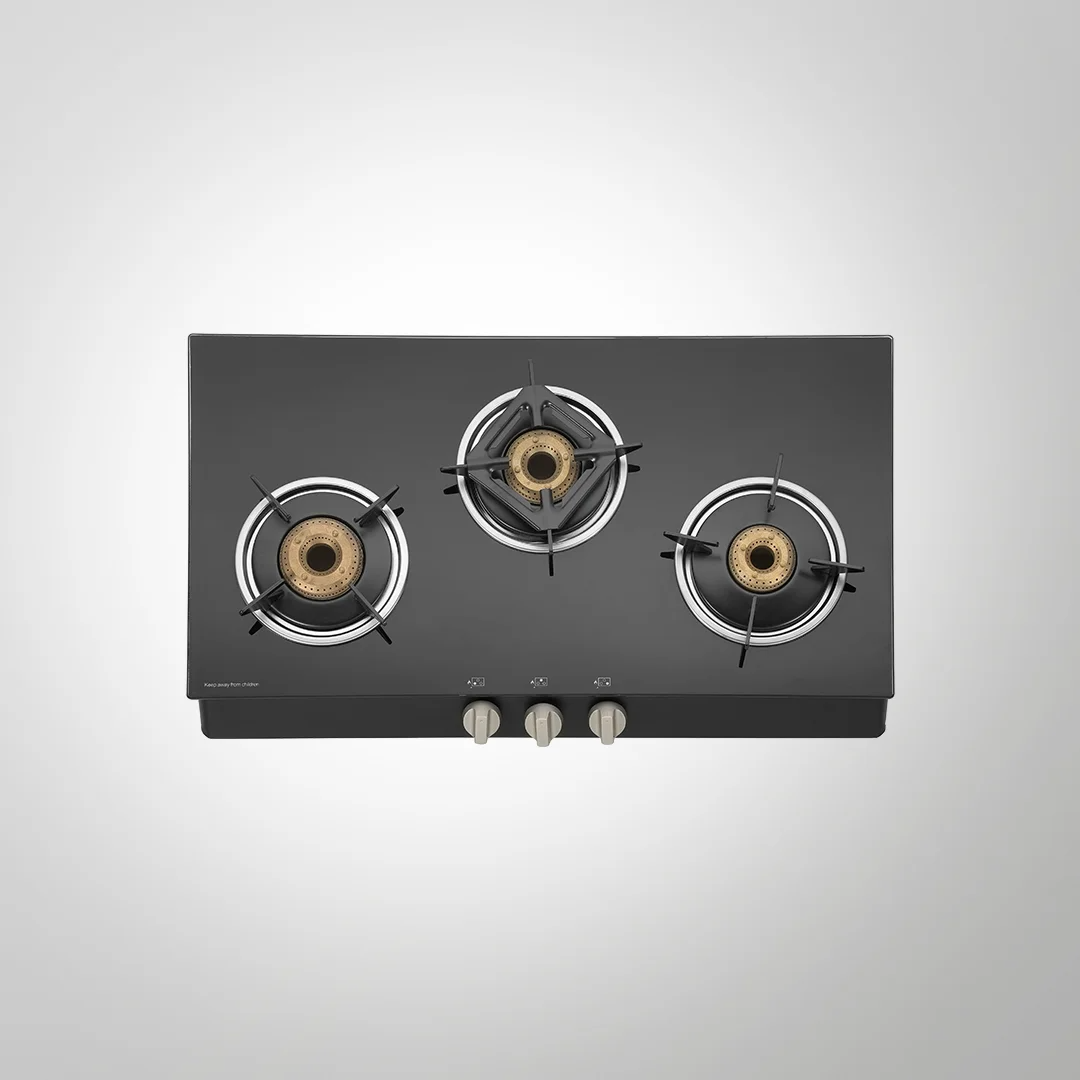 CTB713B – 3-Burner Manual Ignition Gas Stove | High-Efficiency Brass Burners | Black Tempered Glass