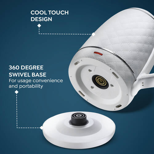 PKCT 1.5 Litre Electric Kettle with Designer Cool Touch Exterior| Stainless Steel Inner Body| Dry Heat Protection|White