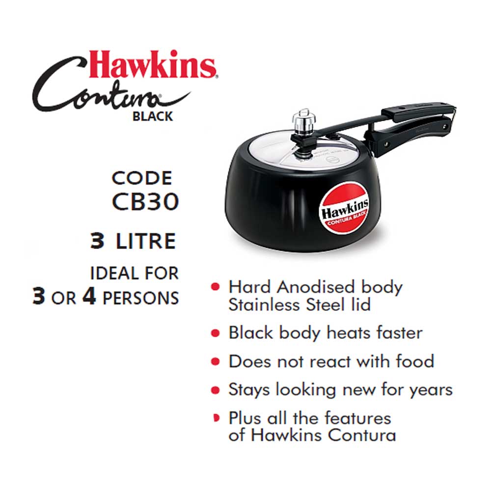 Hawkins Contura Black Hard Anodised Pressure Cooker 3 Litre: CB30