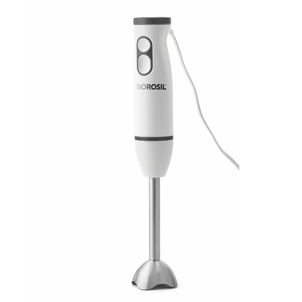Borosil Masterblend Hand Blender, Electric Hand Blender, Dual Speed Options, Stainless Steel Blades, For Blending & Pureeing, 500 W, White