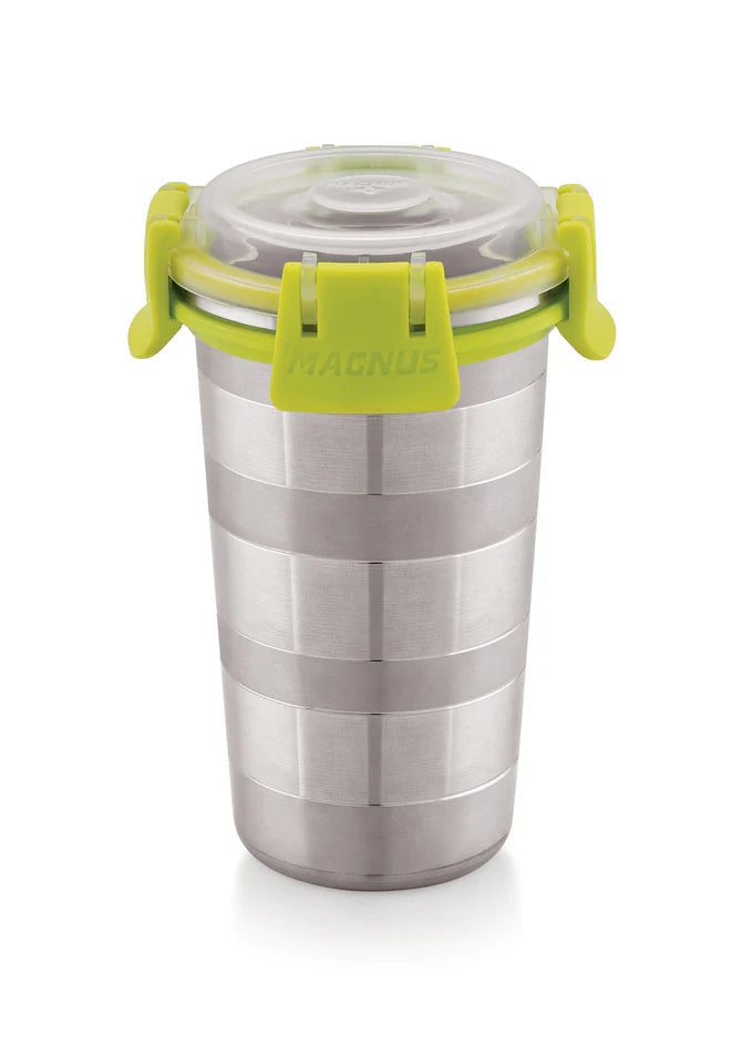 Stainless Steel Designer Klip Lock Tumbler with Lid & Straw – 350ML Leak-Proof Travel Mug for Office, Kids, Juice, Buttermilk | BPA-Free, Airtight, Dishwasher Safe