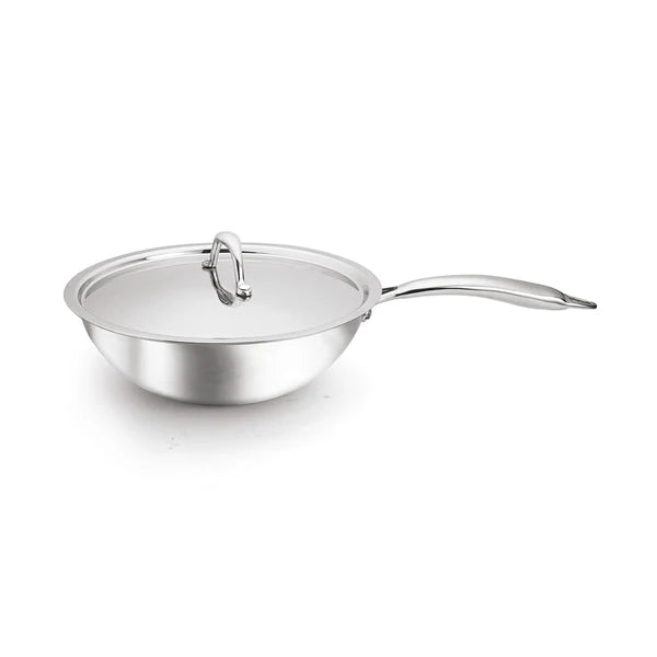 Signoraware Artista Tri-Ply Stainless Steel Induction Compatible Triply WOKPAN/DEEP FRYPAN with Stainless Steel Lid (Induction and Gas Compatible), 22cm, Capacity 2200 ml, Silver