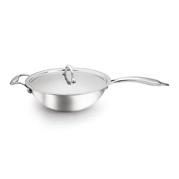Signoraware Artista Tri-Ply Stainless Steel Induction Compatible Triply WOKPAN/DEEP FRYPAN with Stainless Steel Lid (Induction and Gas Compatible), 24cm, Capacity 2800 ml, Silver