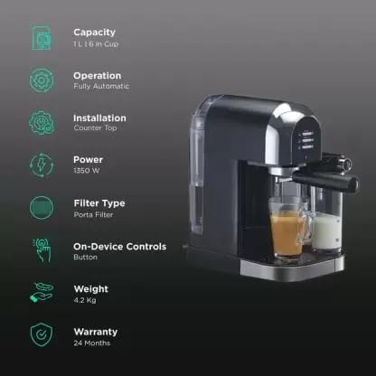 Autopresso 3-in-1 Coffee Maker – 1350W Espresso, Latte & Cappuccino Machine with Milk Frother