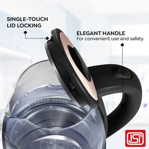 PKGB 1.8 Litre Electric Glass Kettle| LED Power Indicator| Borosilicate Glass| Automatic Power Cut-Off| Concealed Element| 360 Degree Swivel| Cool Touch Handle