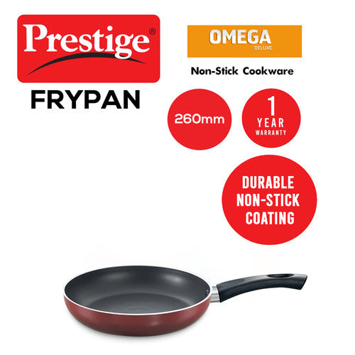 Omega Deluxe Aluminium Induction Base Non-Stick Fry Pan, 26 cm (2.1 L) (Red) 36724