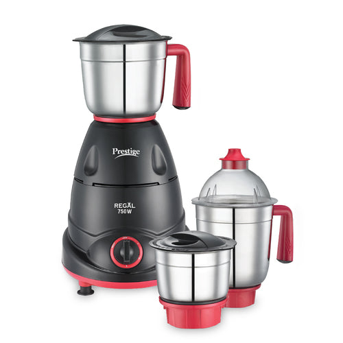 Regal Mixer Grinder 750W | 3 Stainless Steel Jars | Super Efficient Blades | Red and Black | Sturdy Handles