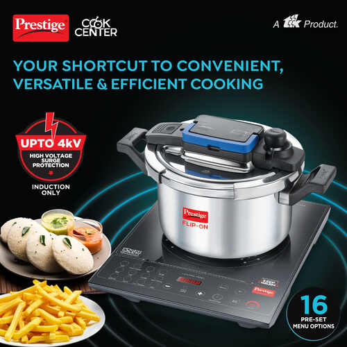 Cookcenter Induction Cooktop Combo | 5L Flip-On Pressure Cooker | Glass Lid | 4 Idly Plates | Frying Basket | Cake Mould | Cooker Separator | All-in-One Cooking Station