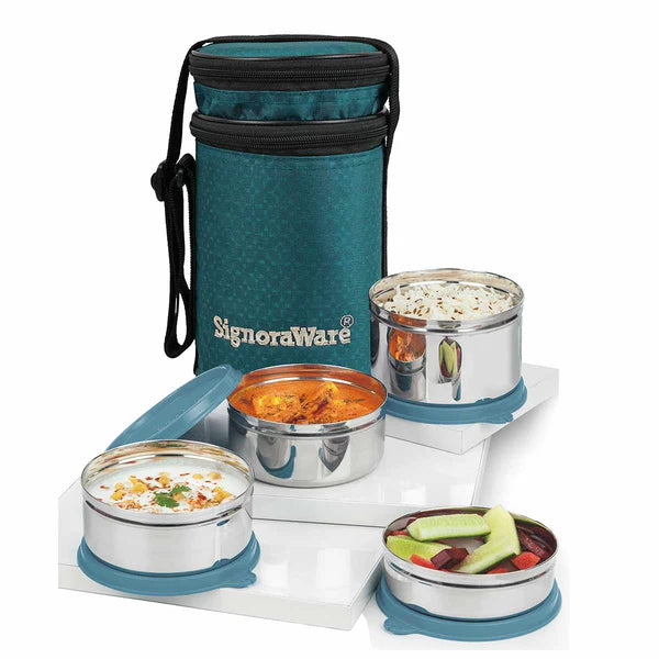 SignoraWare Compact Steel Lunch Box (Big) with Bag Avilable in RED, BLUE, EBLUE, EGREEN (Copy)
