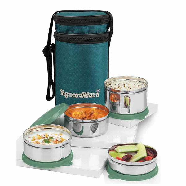 SignoraWare Compact Steel Lunch Box (Big) with Bag Avilable in RED, BLUE, EBLUE, EGREEN (Copy)
