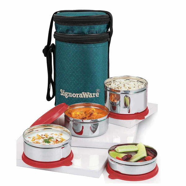 SignoraWare Compact Steel Lunch Box (Big) with Bag Avilable in RED, BLUE, EBLUE, EGREEN (Copy)