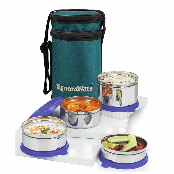 SignoraWare Compact Steel Lunch Box (Big) with Bag Avilable in RED, BLUE, EBLUE, EGREEN (Copy)