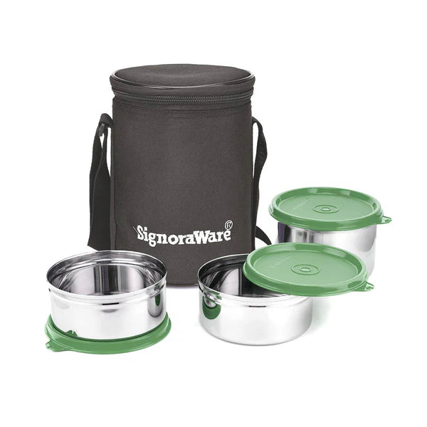 SignoraWare Executive Stainless Steel Lunch Box Set, Set of 3, Medium Available in Red, Blue, Violet, English Blue, English Green, English Magenta