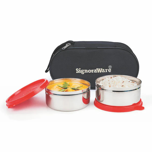 Signoraware Midday Steel Lunch box Color: Red, Pink, Blue, Violet