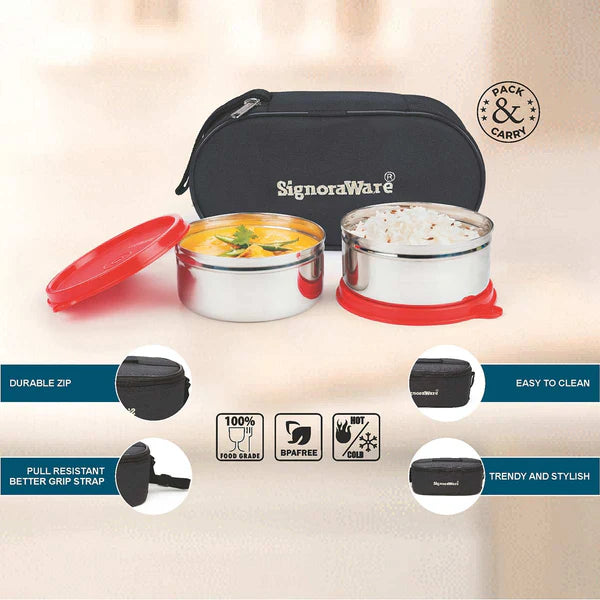 Signoraware Midday Steel Lunch box Color: Red, Pink, Blue, Violet