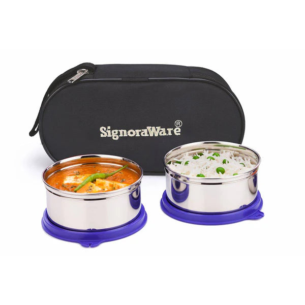 Signoraware Midday Steel Lunch box Color: Red, Pink, Blue, Violet