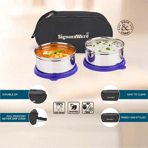 Signoraware Midday Steel Lunch box Color: Red, Pink, Blue, Violet