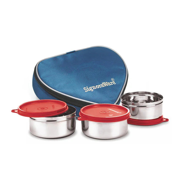 Signoraware Sleek Steel Lunch Box Color: Red, Blue, Violet