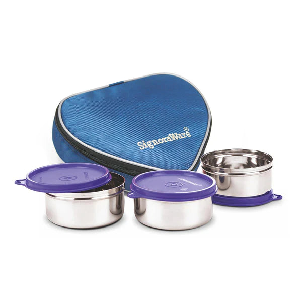 Signoraware Sleek Steel Lunch Box Color: Red, Blue, Violet
