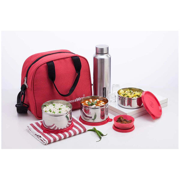 Signoraware Sling Steel Lunch Box with Steel Bottle, Set of 5