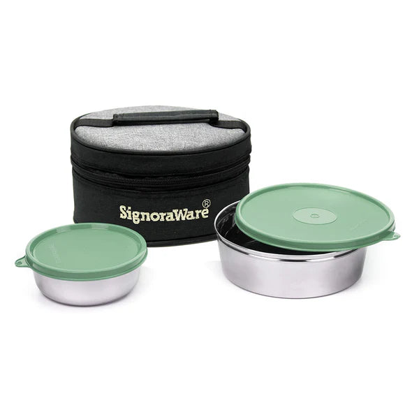 Signoraware Classic Steel Lunch Box Colurs Red, Blue, English Green