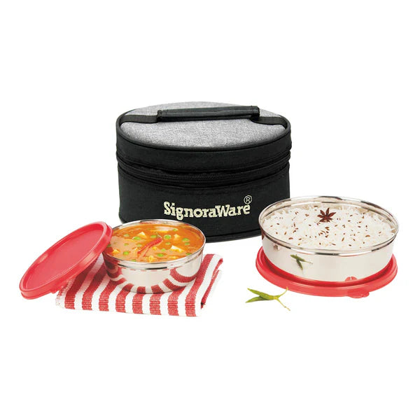 Signoraware Classic Steel Lunch Box Colurs Red, Blue, English Green