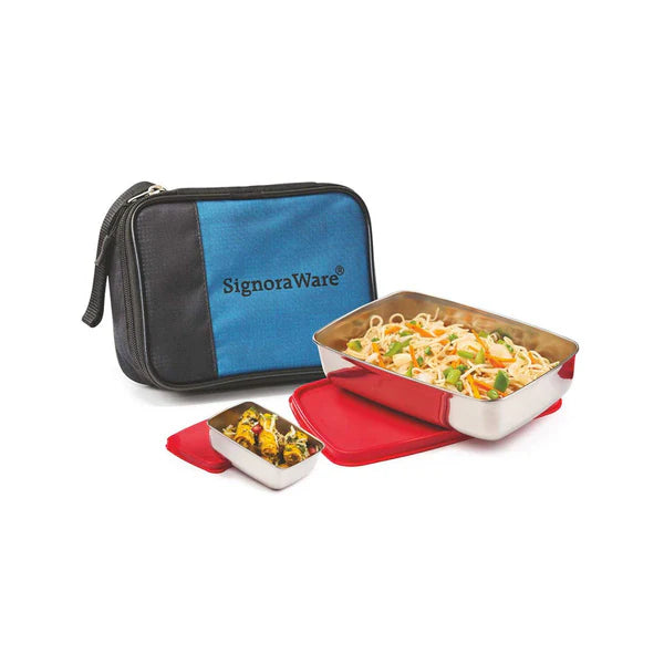 SignoraWare Compact Steel Lunch Box (Small) with Bag Avialable in RED, BLUE, EGREEN, EBLUE