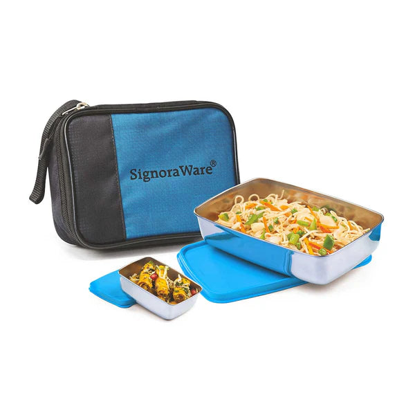 SignoraWare Compact Steel Lunch Box (Big) with Bag Avilable in RED, BLUE, EBLUE, EGREEN