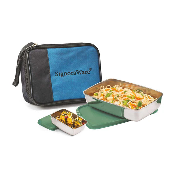 SignoraWare Compact Steel Lunch Box (Big) with Bag Avilable in RED, BLUE, EBLUE, EGREEN