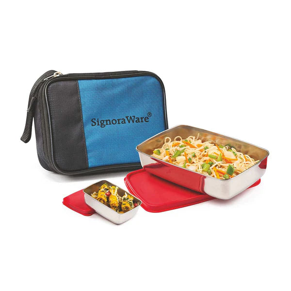 SignoraWare Compact Steel Lunch Box (Big) with Bag Avilable in RED, BLUE, EBLUE, EGREEN