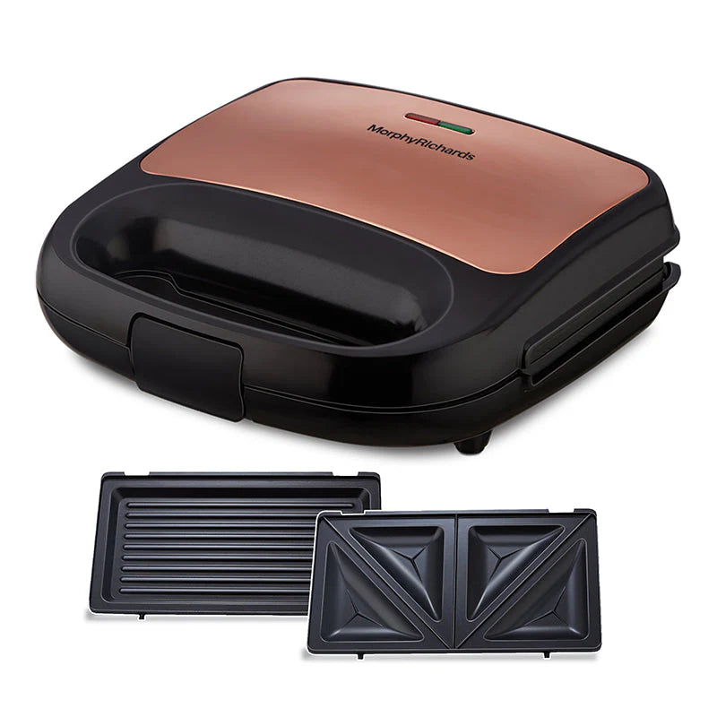 Luxe Rose (Toast & Grill) Sandwich Maker, 750W, 2-in-1, Ilag Swiss Coating, Interchangeable Plates, Black & Rose Gold