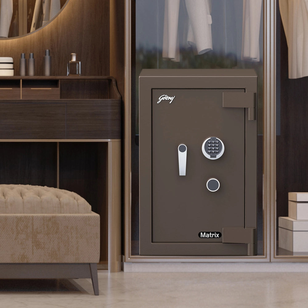 Matrix 2414 (66L) EL+KL Fire-Resistant Home Locker with Dual Lock – Coffee Brown