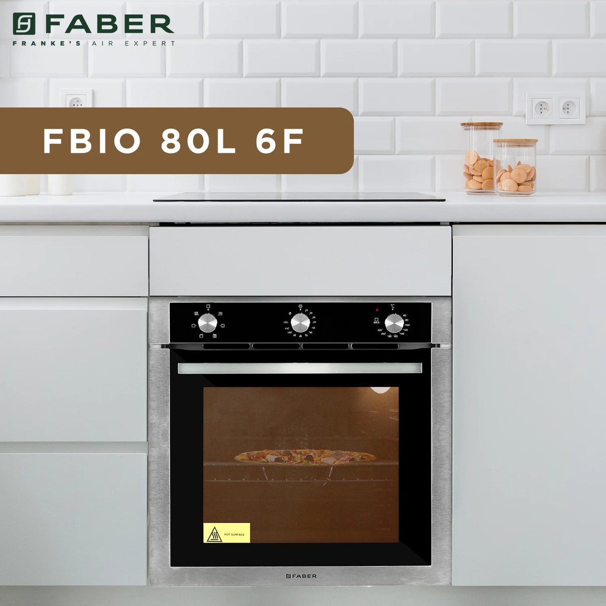 FBIO 80L 6F Built-In Electric Oven with Rotisserie, Convection Fan & 6 Cooking Functions