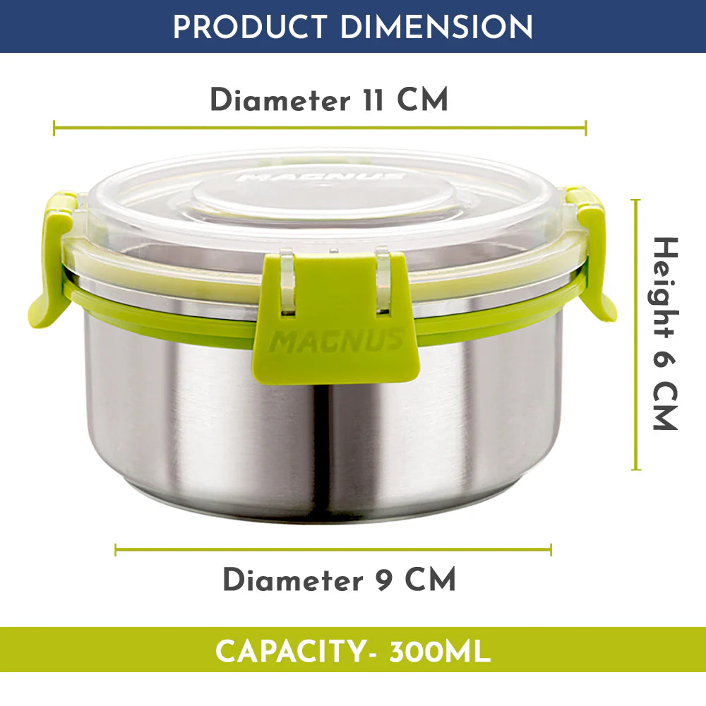 KLIP LOCK Stainless Steel Airtight Leakproof Storage Container – 300ML – Ideal Lunch Box for Office Men, Women & Kids, Durable Klip Lock Design