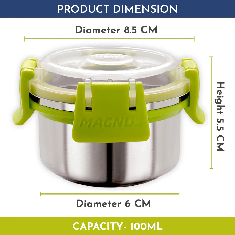 KLIP LOCK Stainless Steel Airtight Leakproof Storage Container – 100ML – Ideal for Kitchen, Lunch Box, Office, and School