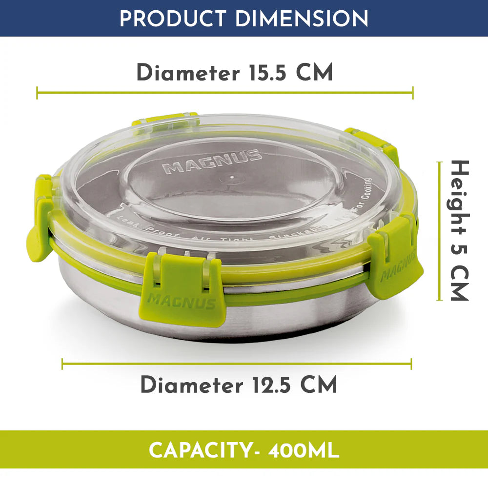 Klip Lock Stainless Steel Airtight Leakproof Storage Container – 450ML – Premium Lunch Box for Office Men, Kids & Women, Durable Kitchen Accessory