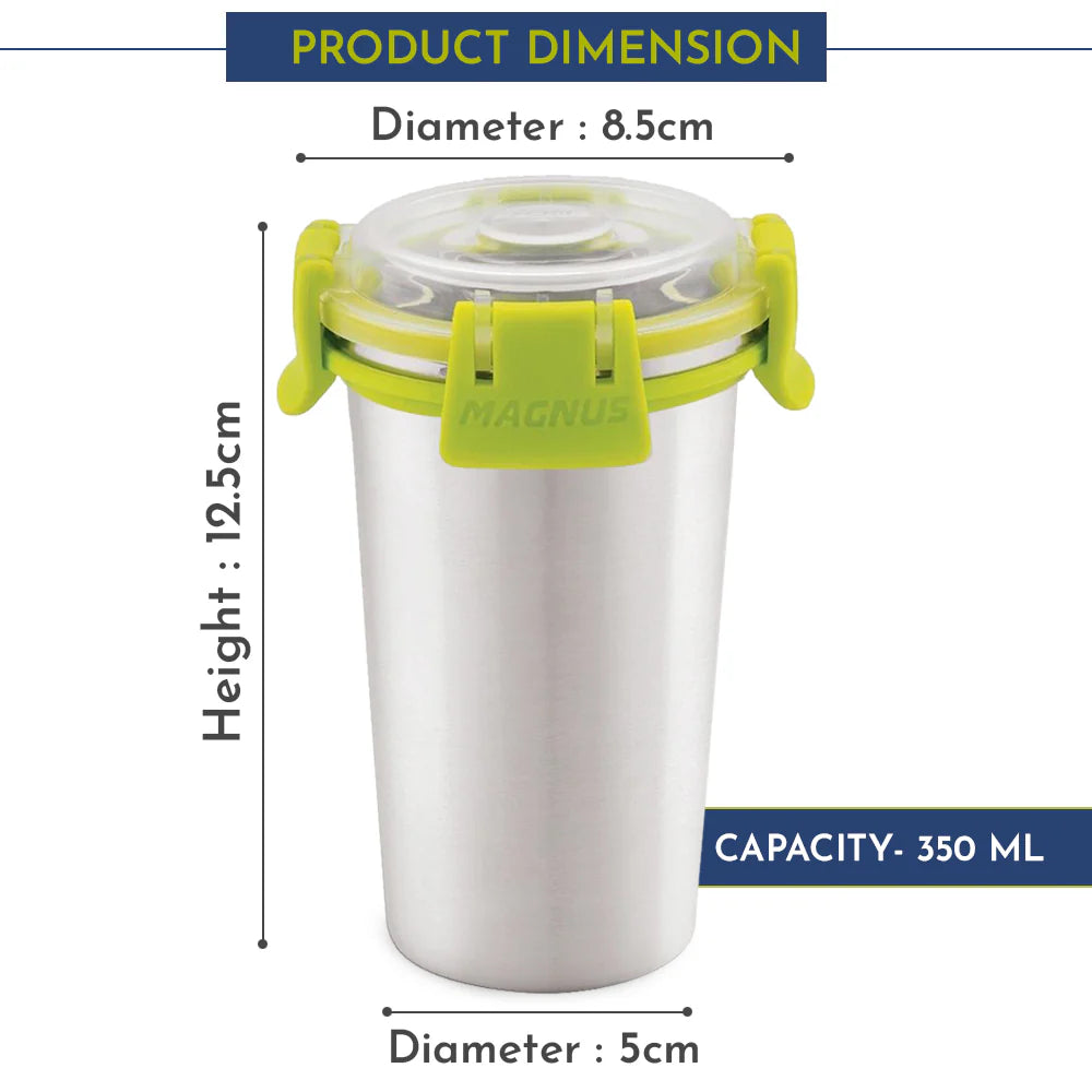 Stainless Steel Glossy Klip Lock Tumbler with Lid and Straw - 350ml | Leak-Proof & Airtight Tumbler - Ideal for Travel, Office, Kids | Perfect for Juice, Buttermilk