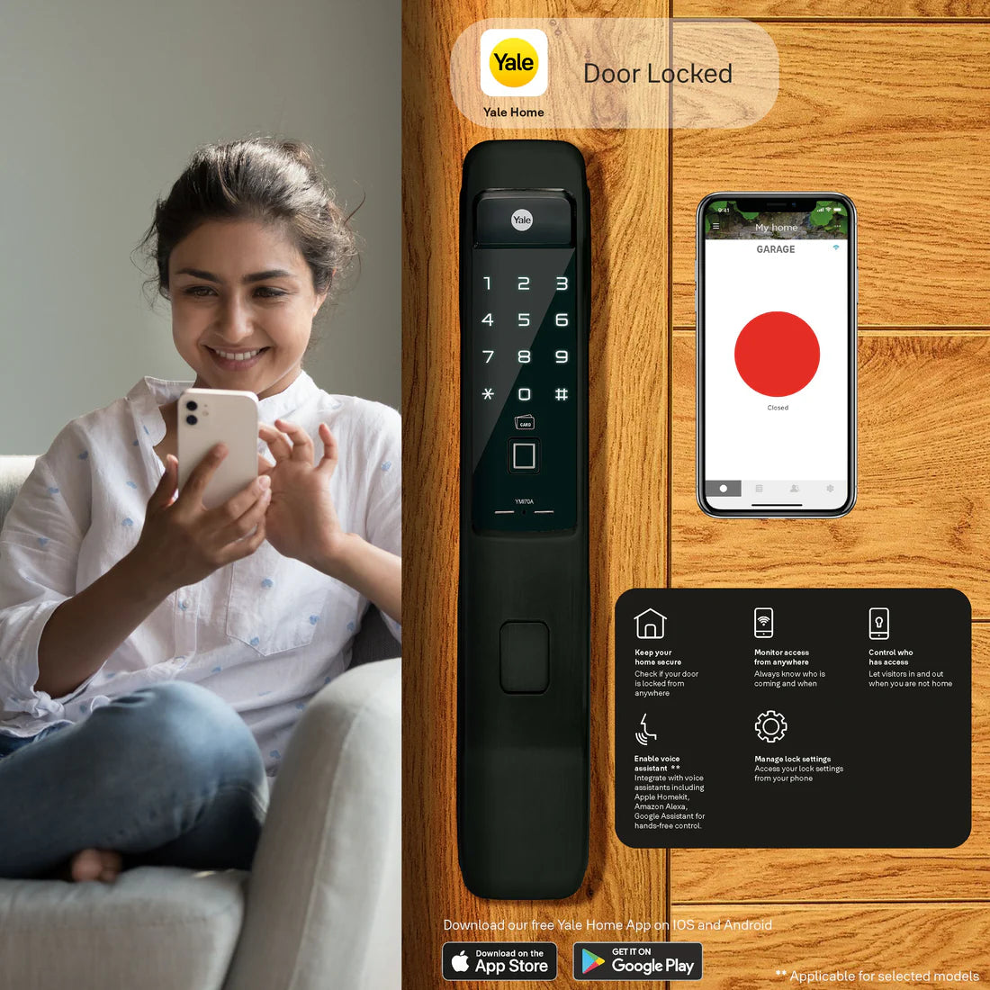 YMI 70 MB - A Series Push Pull Smart Lock (Matt Black)